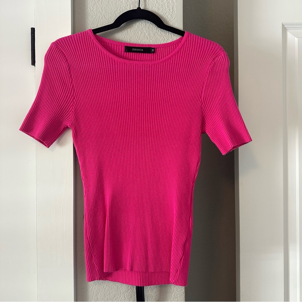 Zesica Pink Ribbed Women's Top